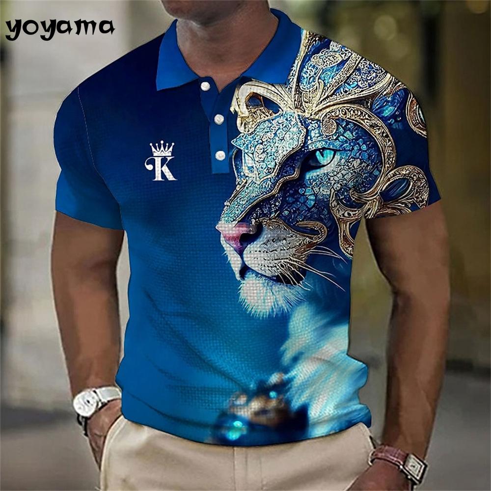 Animal Men's Polo Shirt 3d Lion Printing Casual Daily Lapel Tops Tees Fierce Beast T Shirt for Man Clothing Summer Tshirt