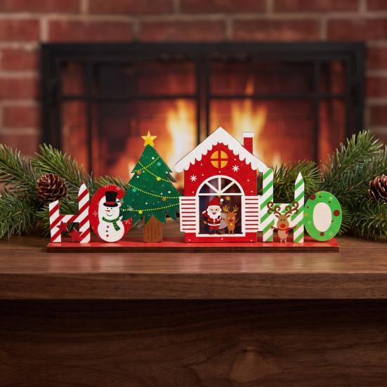 Easy Assembly Xmas Crafts Wooden Christmas Ornaments, Tabletop Decoration with Santa Claus Snowman Elk Reusable Festive Home Decor Designs for Holiday