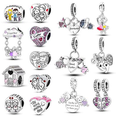 925 Silver Charms Family Friendship Forever Pendant for Original Pan Beads Bracelet Making DIY Jewelry Women Dangle Charm