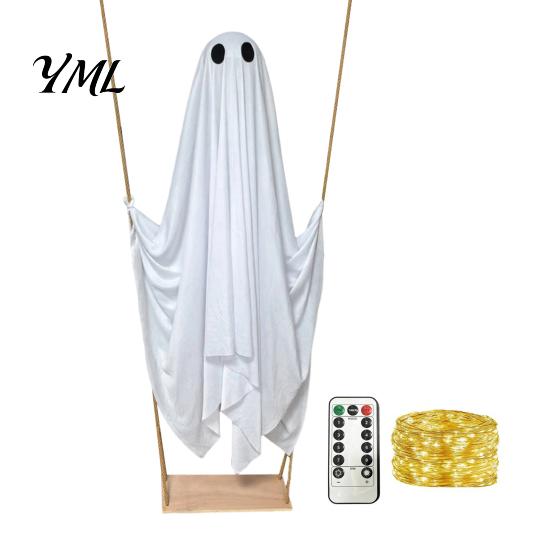 Weighted Fabric Ghost Halloween Hanging Swing Decoration, Light Up Large Spooky Outdoor Decorations On A for Outside Garden Yard Porch Tree Decor Easy