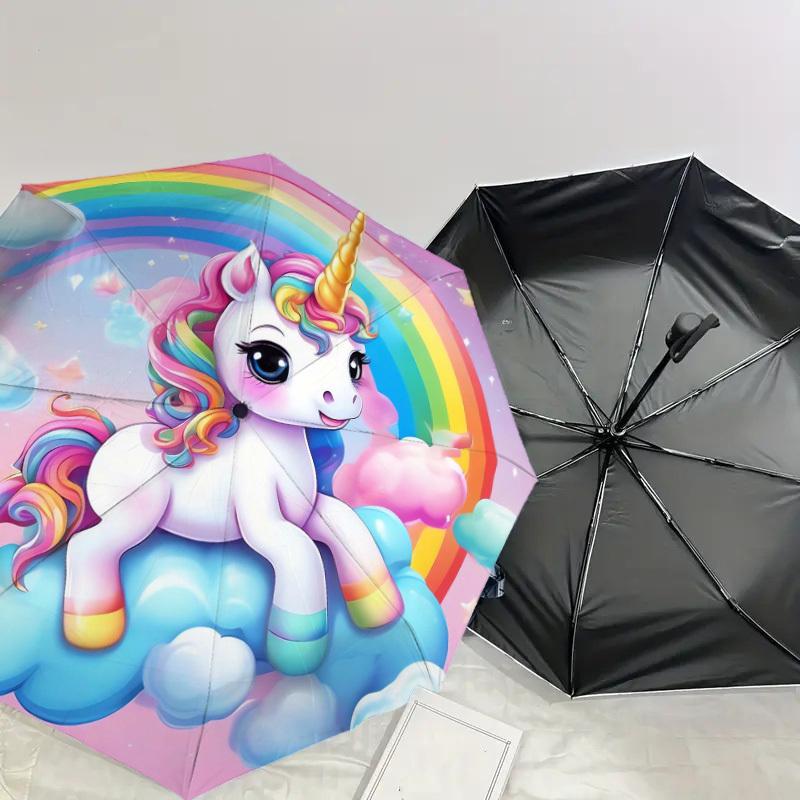 1pc Unicorn Rainbow Fantasy Clouds Umbrella with Plastic Handle,Suitable for All Seasons Home Travel Outdoor UmbrellaDD1649