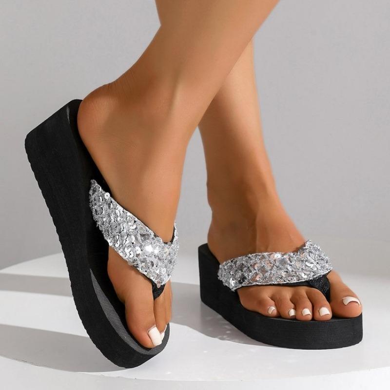 

Fashion Summer Women Flip Flops Casual Sequins Anti-Slip Slippers Ladies Platform Sandals Beach Open Toe Shoes Indoor Zapatillas Mujer 36 серебряный
