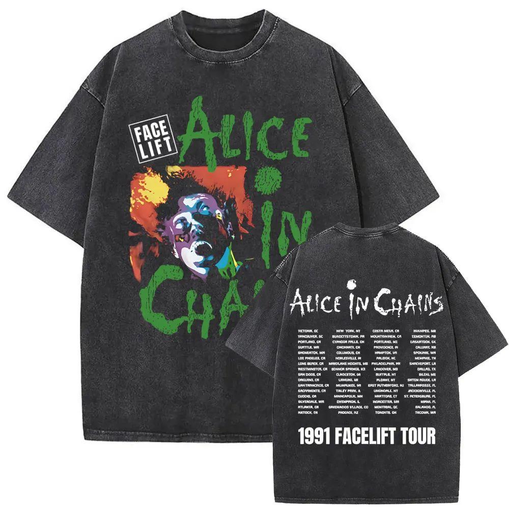 New In Top & Tees Mens T-Shirt Camisetas Rock Band Alice In Chains Dirt Washed Vintage Short Sleeved Round Neck Y2k Tshirt