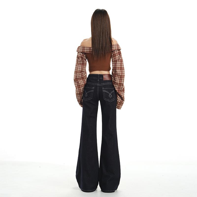 Romon Spring and Autumn Women's Jeans Danny Deep Blue Micro Pull up Pants