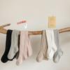 2024 Spring & Autumn Cable Knit Bow Leggings for Girls - Striped Tights with Open Crotch