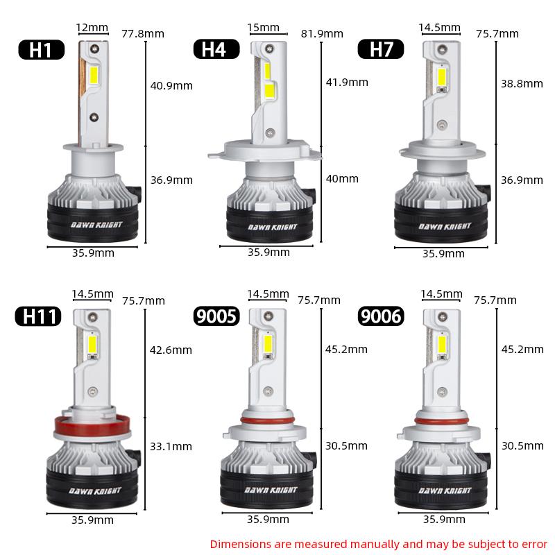 DAWNKNIGHT K7C 4300K H7 H4 H11 LED žárovka 3 LED světla s měděnou trubicí pro auto H1 HB3 9005 HB4 9006 12V LED žárovka světlometu
