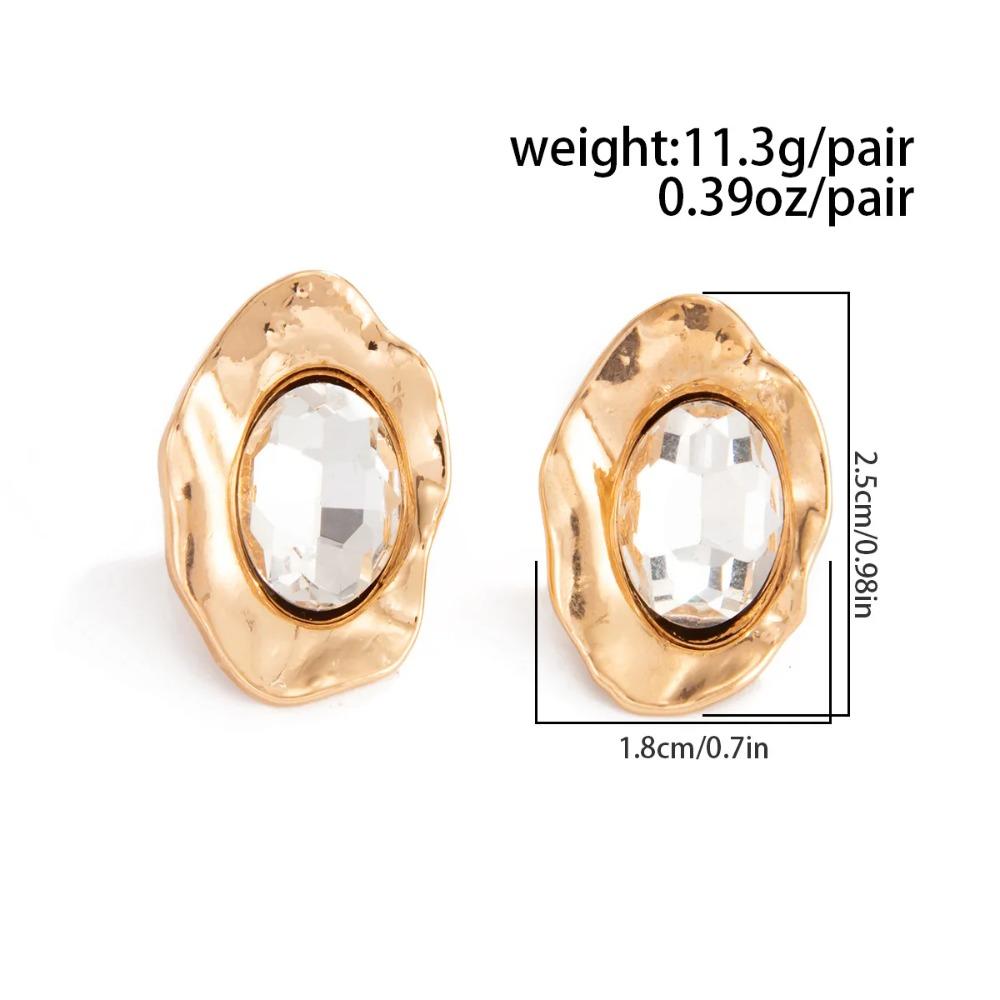 Personality Geometric Inlaid White Acrylic Gemstone Oval Stud Earrings for Women Versatile Irregular Earring Fashion Jewelry