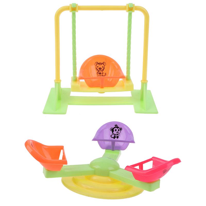 Cute 1:12 Miniature Dollhouse Swing Simulation Slide Rocking Horse Model Pretend Kindergarten Furniture for Doll Accessories Toy