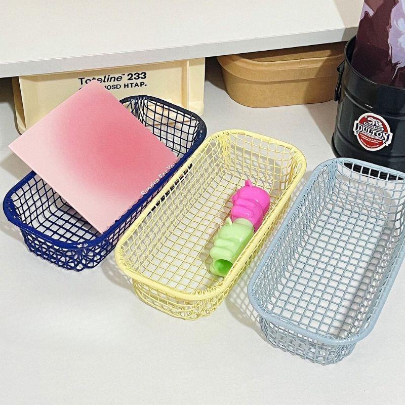 Metal Storage Basket Desktop Sundries Organizer Photocards, Stationerry,Make Up Sorting Holder Office Home Suppliers