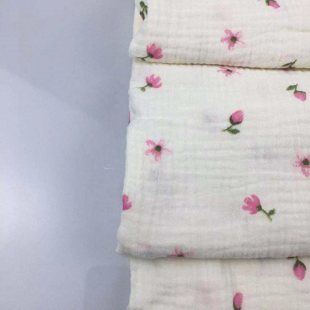 French Cotton Crinkle Double Layer Gauze Muslin Flora Printed Fabric OEKO-TEX STANDARD 100 Certified Hospital Shirt Craft Cover