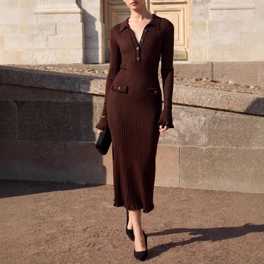 Chic Lace Knit Dress - New Autumn Winter Chunky Knit Wrap Dress with Stand Collar