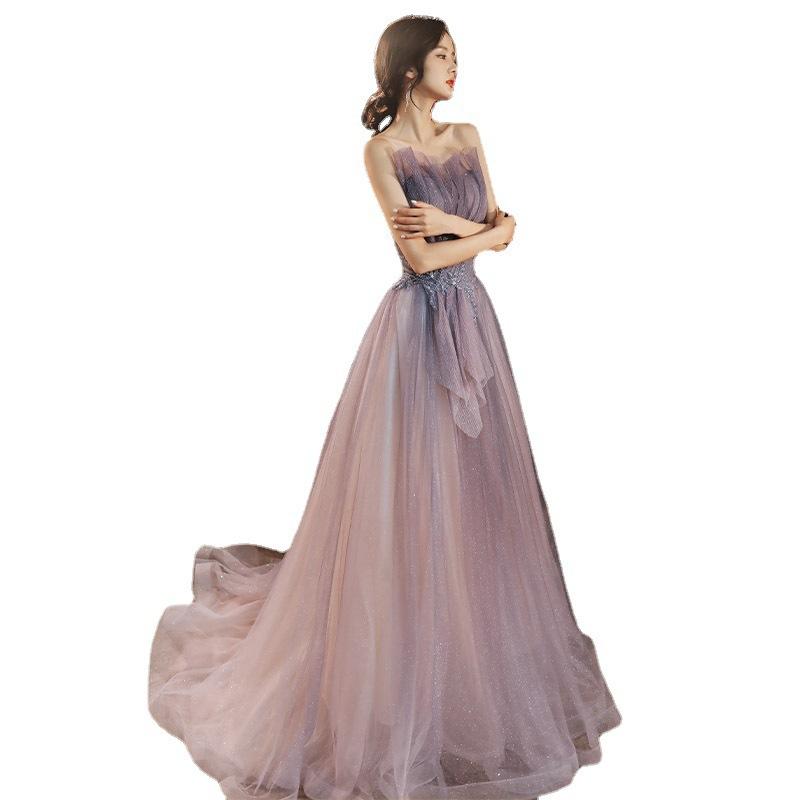 Temperament Hepburn Style Evening Dress Women's 1011 Summer Tube Top 18th Adult Birthday Party Long Host Dress