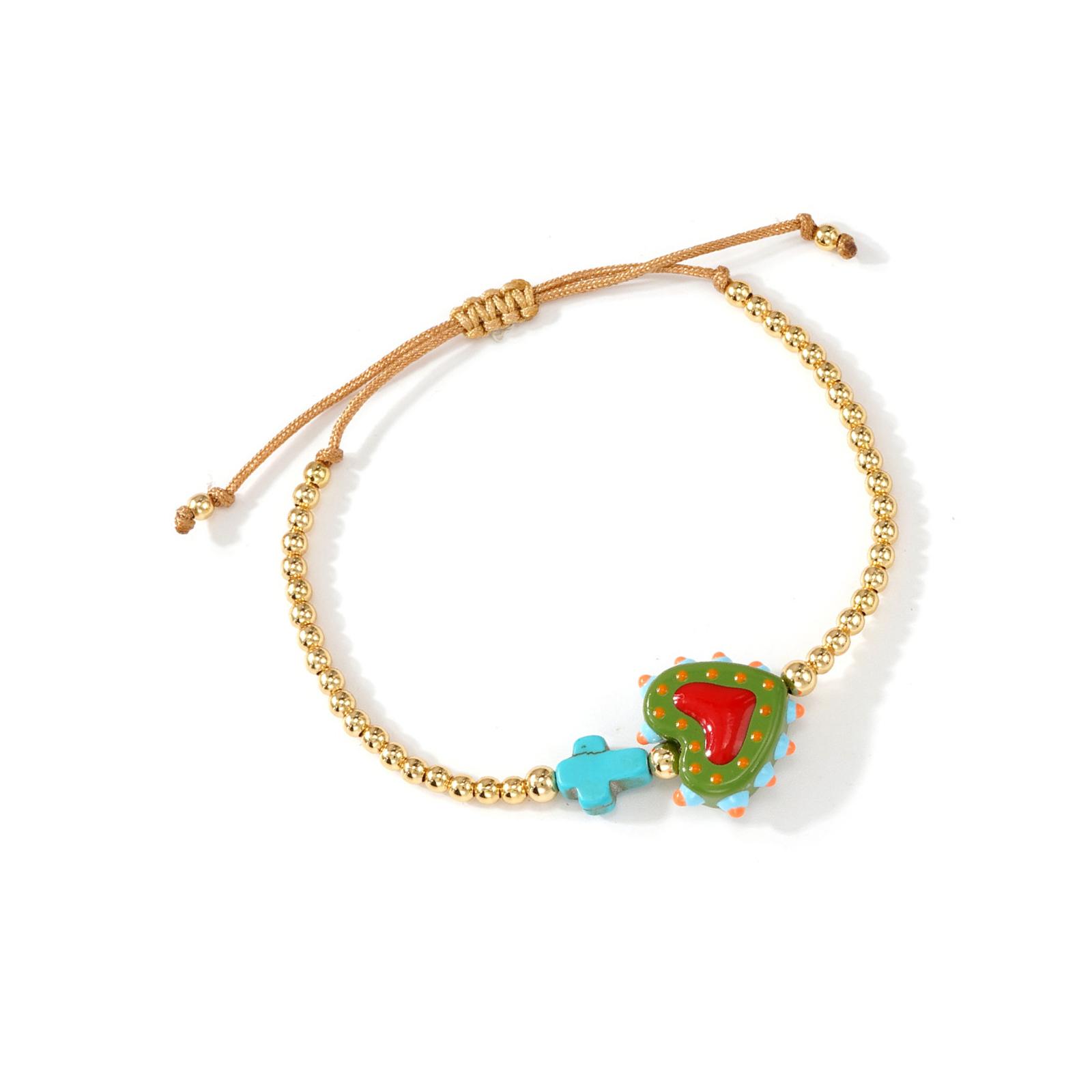 

Trendy Enamel Heart And Crucifix Bead Bracelet With Secure Clasp Adjustable Wristchain For Teens And Adults