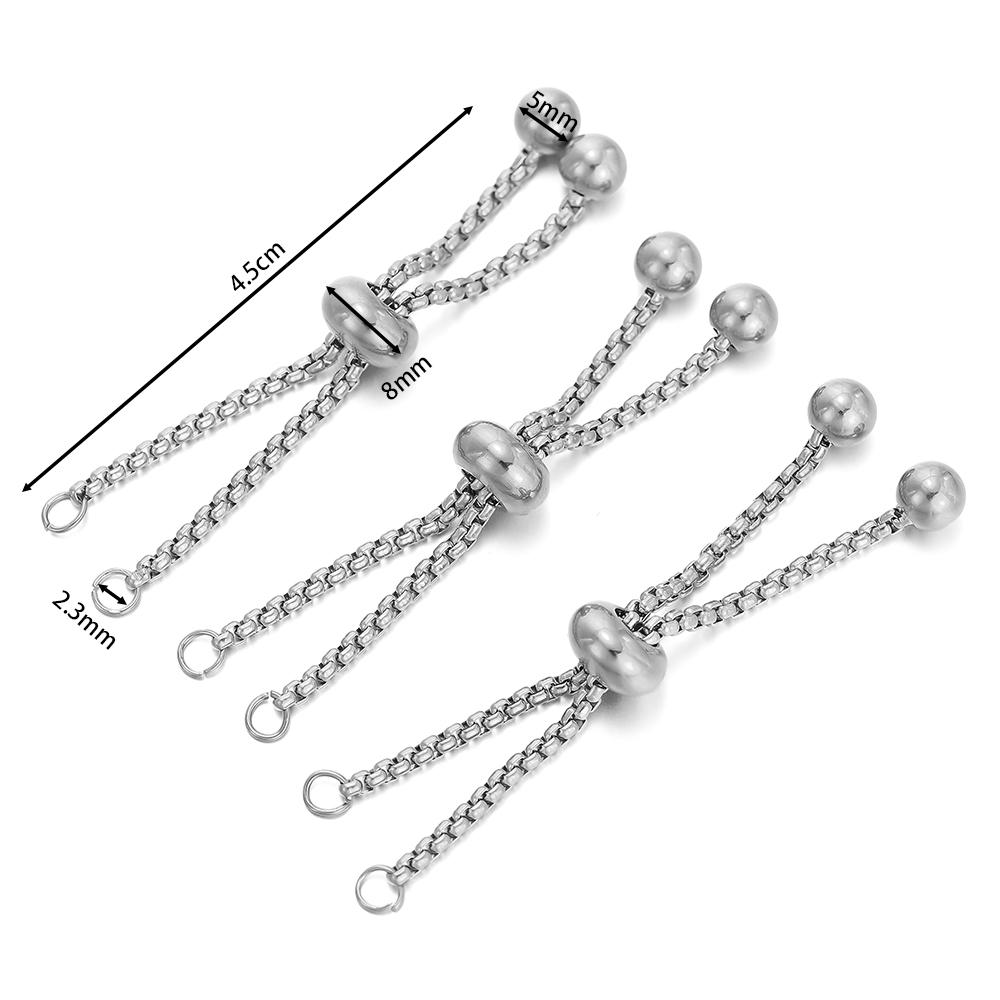 3pcs/Lot Stainless Steel Slide Bracelets Coulissant Adjustable Chains Bracelet with Rubber Beads for Jewelry Making Accessories