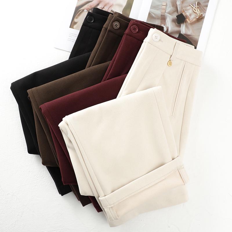 2024 Women's Beige Wool Wide-Leg Slimming High-Waisted Casual Pants