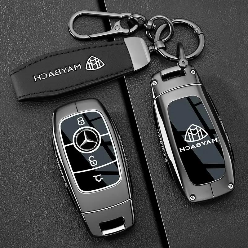 PZQ2   Alloy Style Car Key Case Cover Shell For Mercedes Benz A C E S G Class GLC CLE CLA GLB GLS W177 W205 W213 W222 X167 AMG Keychain
