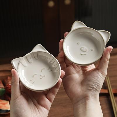 Cartoon Dipping Plate Kiln Change Relief Cute Small Plate High Temperature Resistant Seasoning Oil Plate Hot Pot Shop Oil Plate Direct Sales