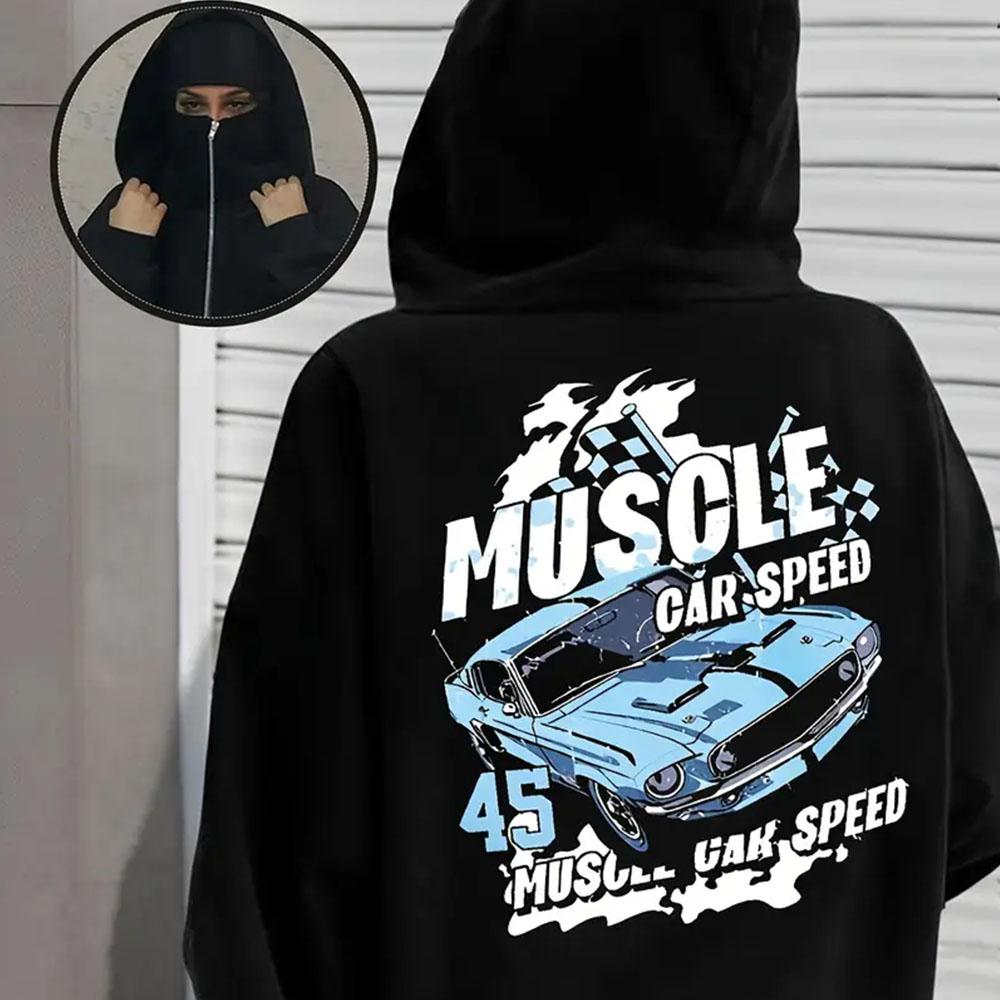 Women's Autumn Zipper Hoodie Black Premium Neutral Horror Medusa Printed Fashion Trend Top Double Hat Sports Velvet Sweatshirt