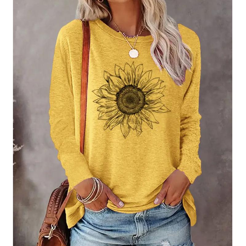 

2025 Осень и Зима Женский Новый Повседневный Топ с Круглым Вырезом и Длинным Рукавом с 3D Цветочным Узором XS оранжевый