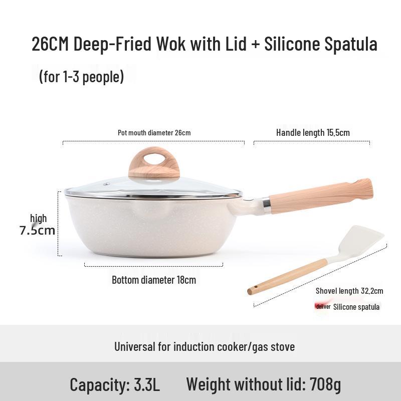 Maifan Stone Non-stick Wok Frying Pan - Deep Flat Bottom Steak Pan