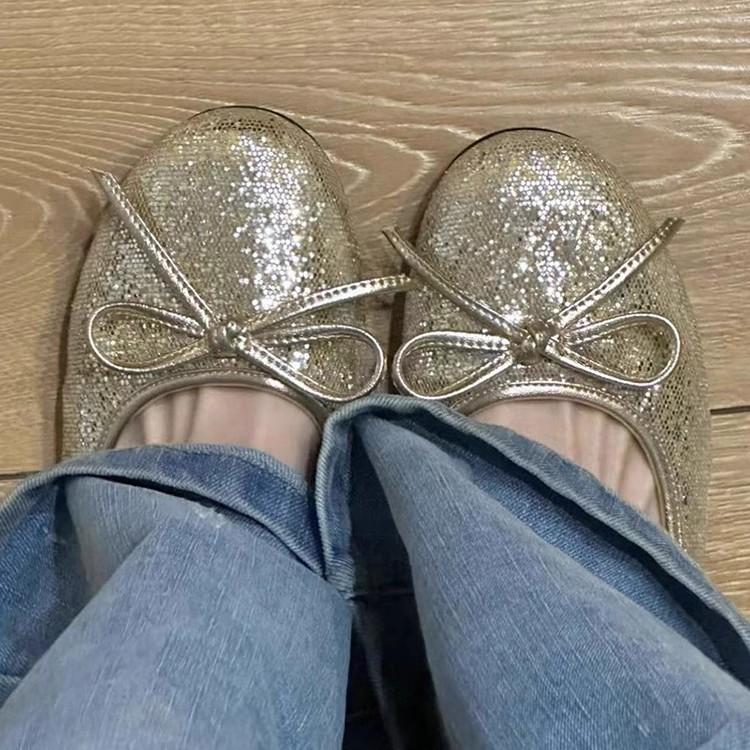 

Spring and Autumn New Round Head Ballet Single Shoes Women s French Comfortable Flat Bottom Blue One-Pedal Soft-soled Mary Jane Shoes 40 золотой