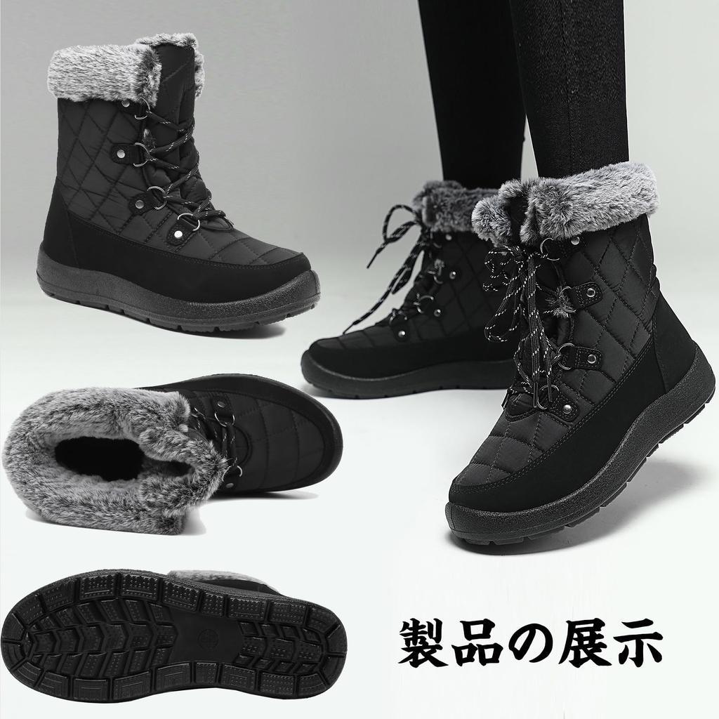 JSWEI Waterproof Snow Boots with Winter Faux Thick Size Cm Women's Non-Slip Boots, Fur, Abrasion-Resistant, Ultra-Lightweight, Sole, Lace-Up, Casual,