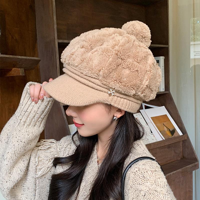 Autumn and Winter Plush Fashionable Women's Beret Outdoor Warm and Casual Duck Tongue Hat