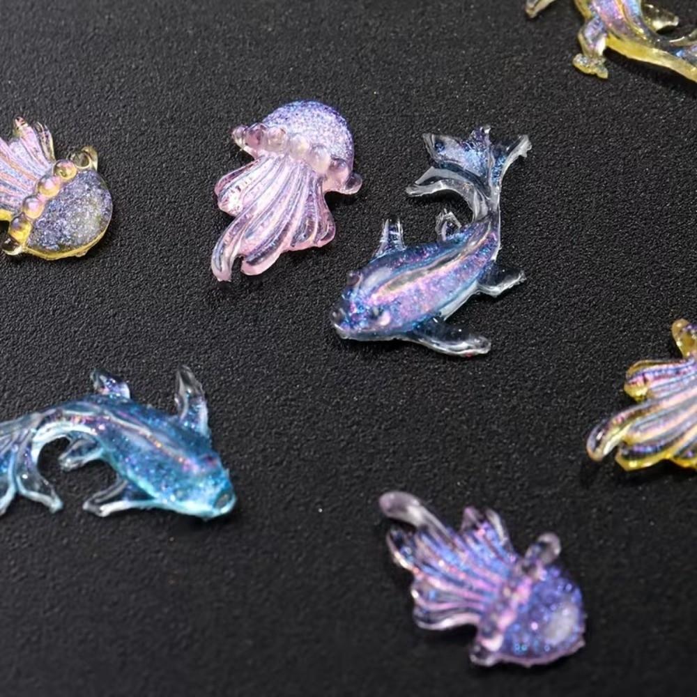 100 Pcs Resin Ocean Aurora Nail Rhinestones Mini Shiny Goldfish DIY Sea Series Nail Jewelry  Ladies