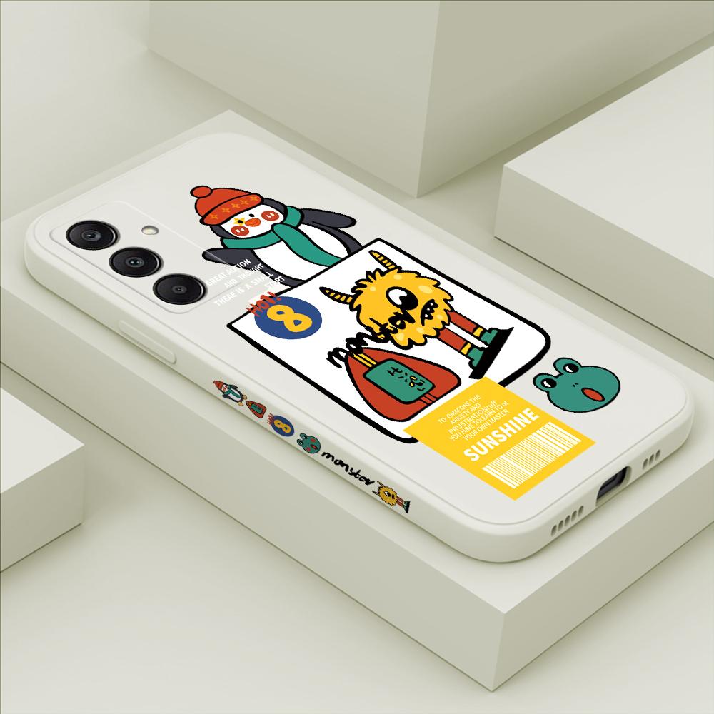 Cartoon Colorful Pattern Printing Phone Case Square Liquid Silicone TPU Full Cover Camera Shockproof Protection Cover for Samsung Infinix Tecno