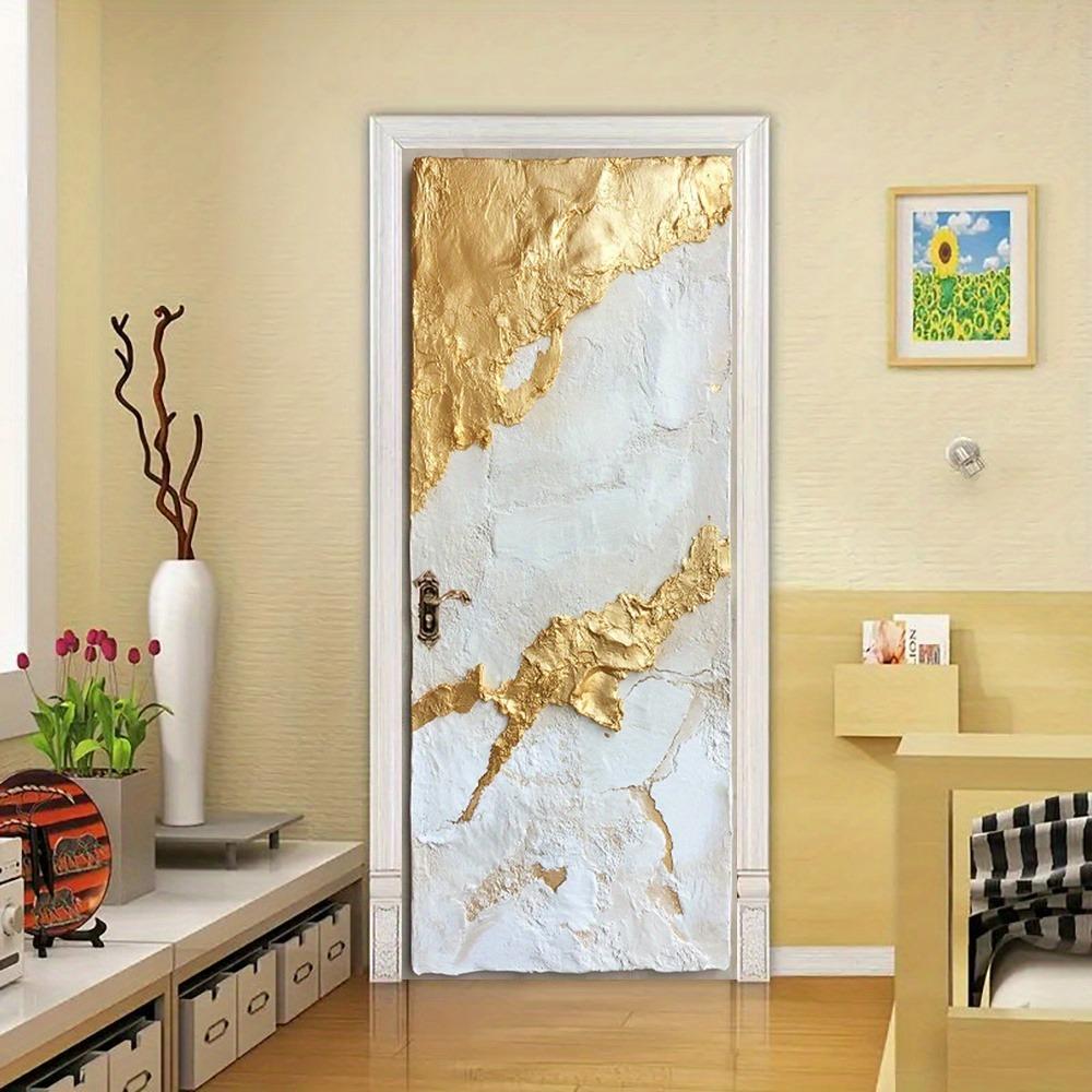 1 Satz/2 Stück Moderne Tür Wandaufkleber, PVC Selbstklebend Abnehmbares Wandbild - Abstrakte Tür Aufkleber Dekoration - Kreative Goldene Textur Tür Wandbild