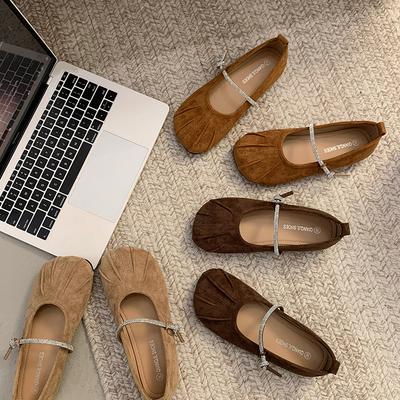 Flat-bottomed Retro Mary Jane Shoes Women's Shoes Spring and Autumn 2024 New Round Head Shallow Mouth Rhinestone Word with Temperament Single Shoes