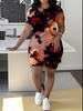 Butterfly Ladies Casual Suit Short Sleeve Shorts 1D Digital Flower Printing Fashion T-Shirt Two-piece Set