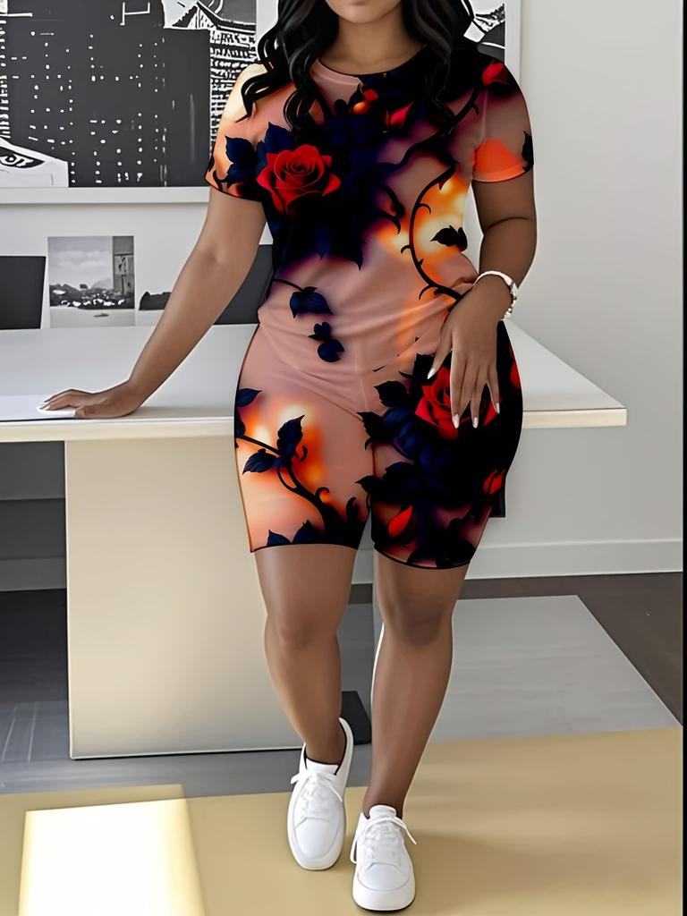 Butterfly Ladies Casual Suit Short Sleeve Shorts 1D Digital Flower Printing Fashion T-Shirt Two-piece Set