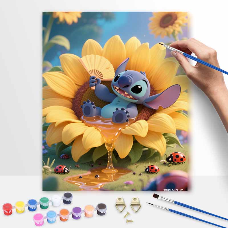 Disney sunflower Stitch oil painting handcolored painting living room decoration hanging painting wall painting 20x30cm