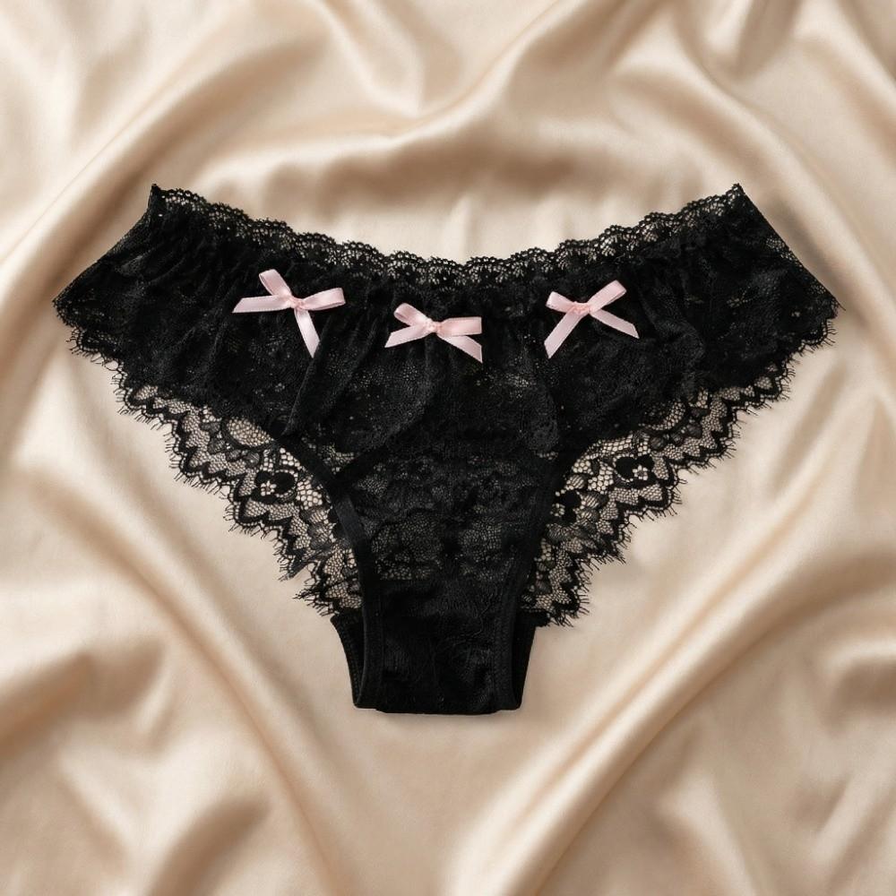 Low Waist Bowknot Lace Panties Japanese Style Mini Bow Underpants Breathable Thong for Women Lady