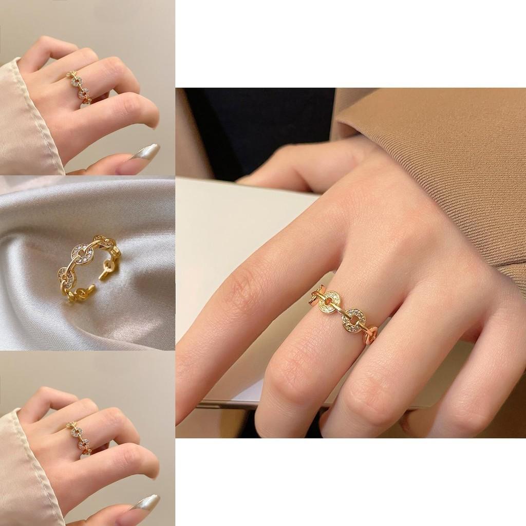 Fashionable Elegant Copper Ring For Women Unique New Chinese Style Geometric Design