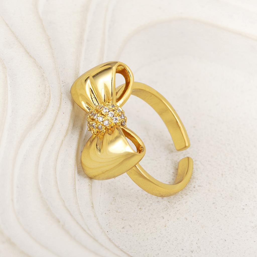Nidin Romantic Fine Bowknot Shape Shine Zircon Open Rings Adjustable For Women Men Couples Elegant Aesthetic Finger Jewelry Gift