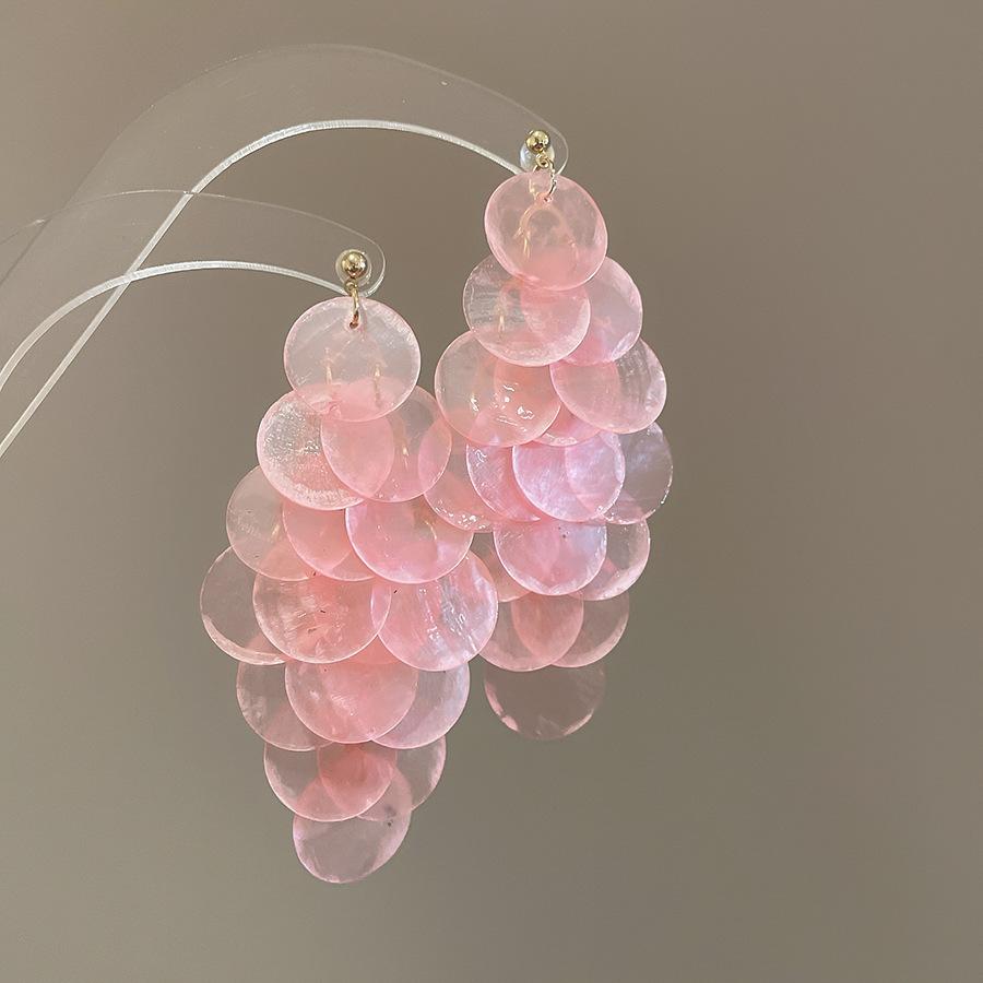 Seaside vacation style flower shell fringed long earrings stud earrings women's earrings design sense