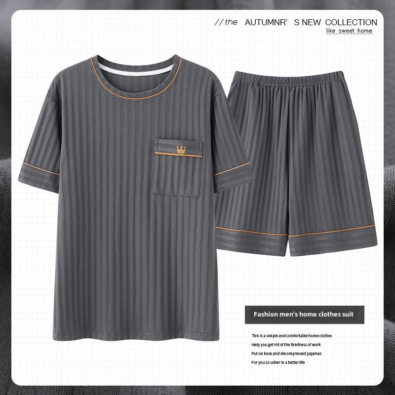 Herren Übergröße 5XL Pyjama-Set - Sommer Kurzarm Rundhals Oberteil und Shorts für 200 lbs.