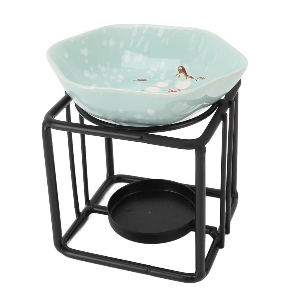 Kube Jernkunst Aromaterapi Brenner Sett Metall Eterisk Olje Brenner Keramisk Telysholder Olje