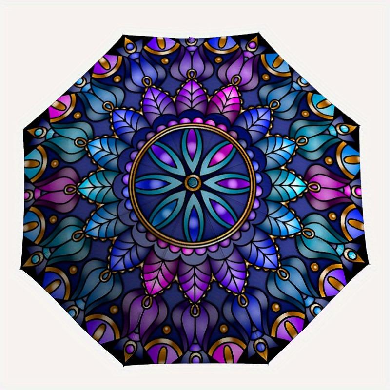 

1pc Stained Glass Mandala Automatic Folding Umbrella, Portable & Foldable Design with 8 Ribs, Casual Outdoor Accessory yy250805059