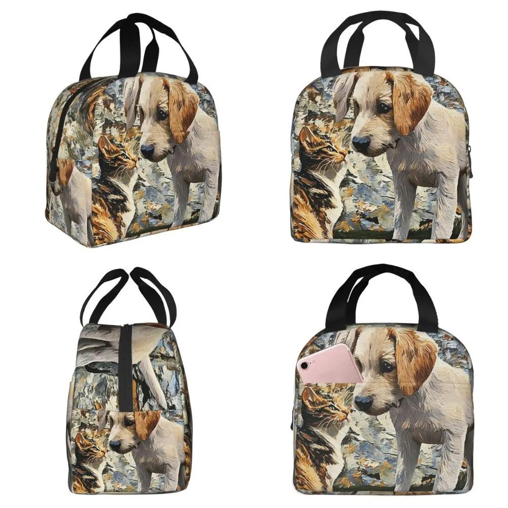 Adorable Dog Puppy And Kitten Friends Insulated Lunch Bag for Women Cooler Thermal Food Box Tote Leakproof Lunch Boxes Container