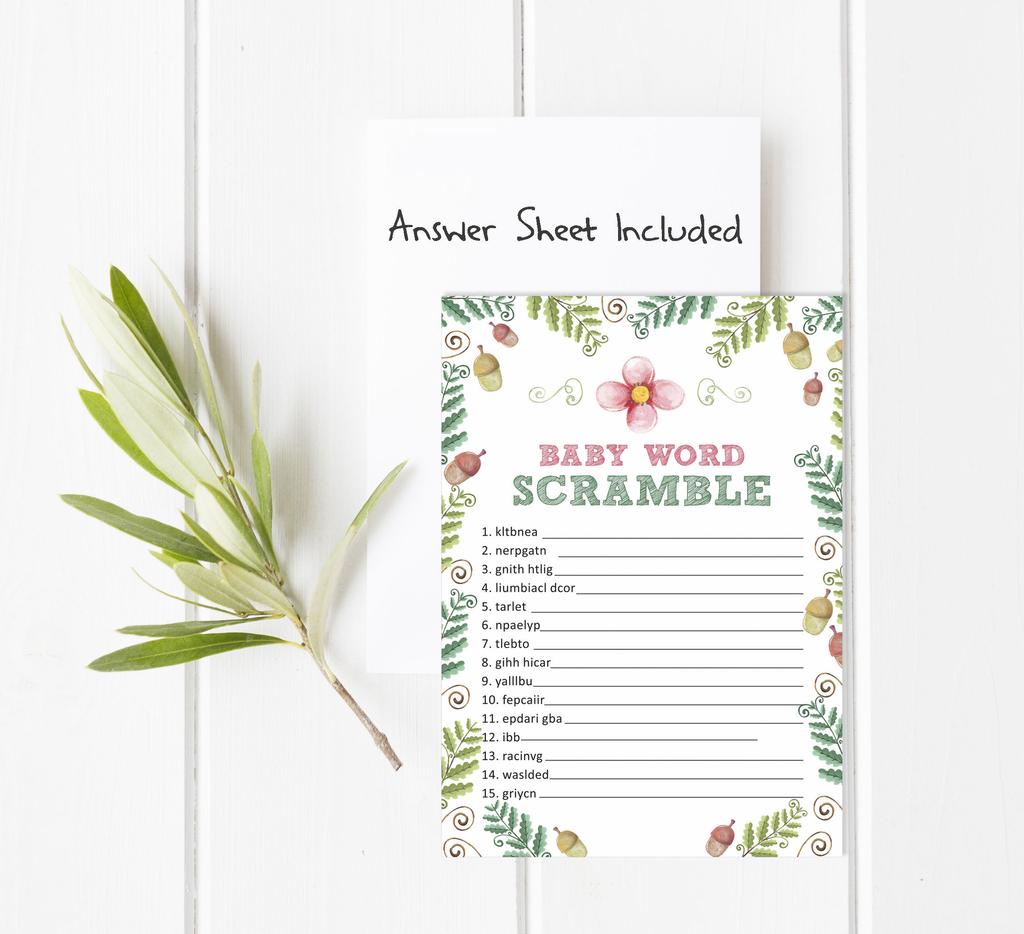 Inkdotpot Set Of 50 Baby ShowerA  Word ScrambleA  Game Cards Gender Neutral Floral Party Supplies-Fun Baby Shower Game