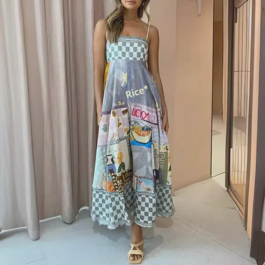 2024 Léto Sexy Dámské Malované Potisk Rozšířené Letní Šaty