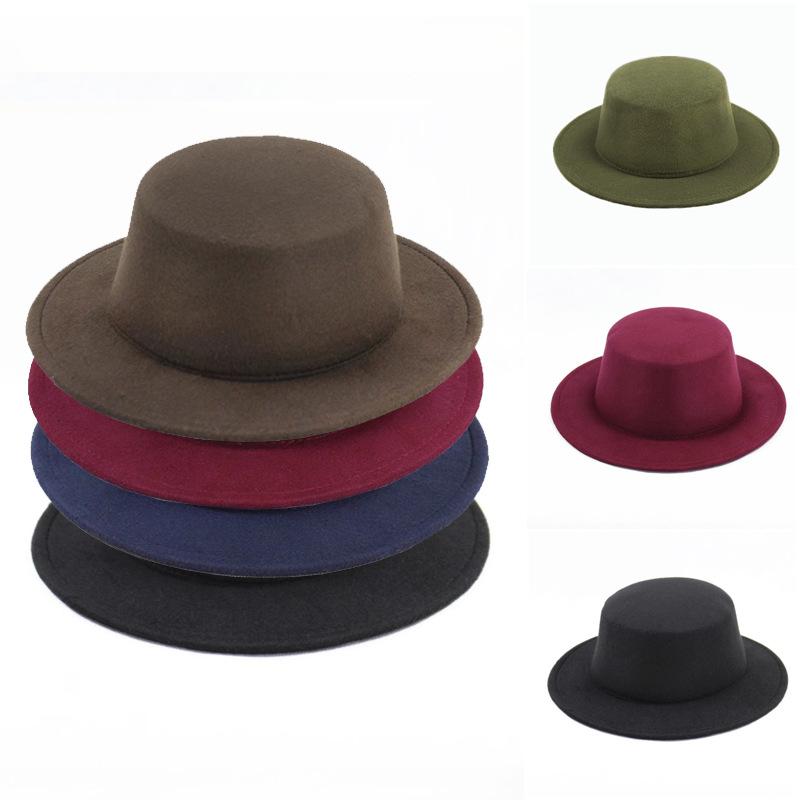 Hats for Women Woolen Hats Autumn and Winter Solid Color Versatile Retro Men's British Style Winter Flat Top Felt Hat