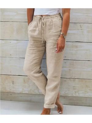 Pantaloni Femei Bumbac In Vară 2025 Alb Uni Talie Înaltă Pantaloni Drepți Femeie Modă Nouă Casual Larg Pantaloni Femei Partea de Jos