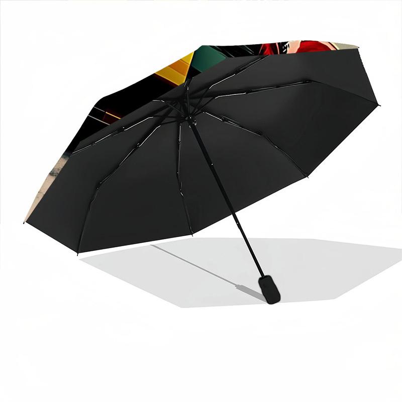 1pc Car Race Pattern Automatic Folding Umbrella - Compact 8-Rib Design, Durable Plastic & Iron, Lightweight for Outdoor Daily Use046