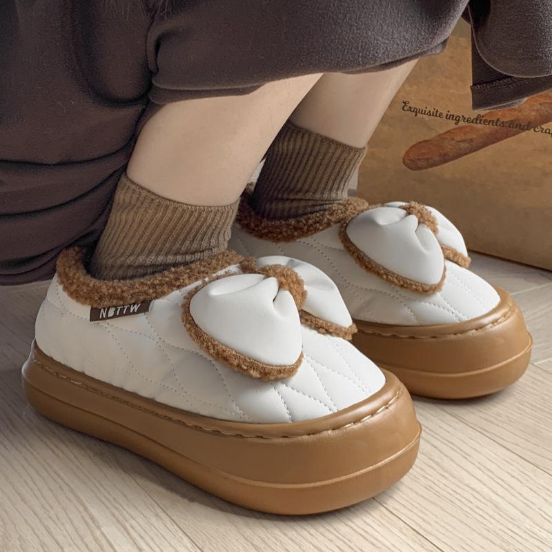 Winter Cotton Slippers Bow Autumn and Winter Couple Indoor Home Use Thickened Soft Bottom Plush Slippers