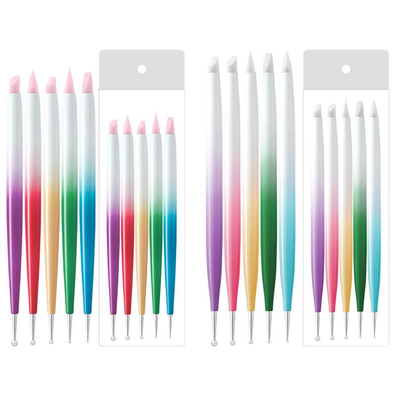 Nail Art Pen Set: Double-Ended Dotting & Rhinestone Tools, 5-Piece Brush Collection