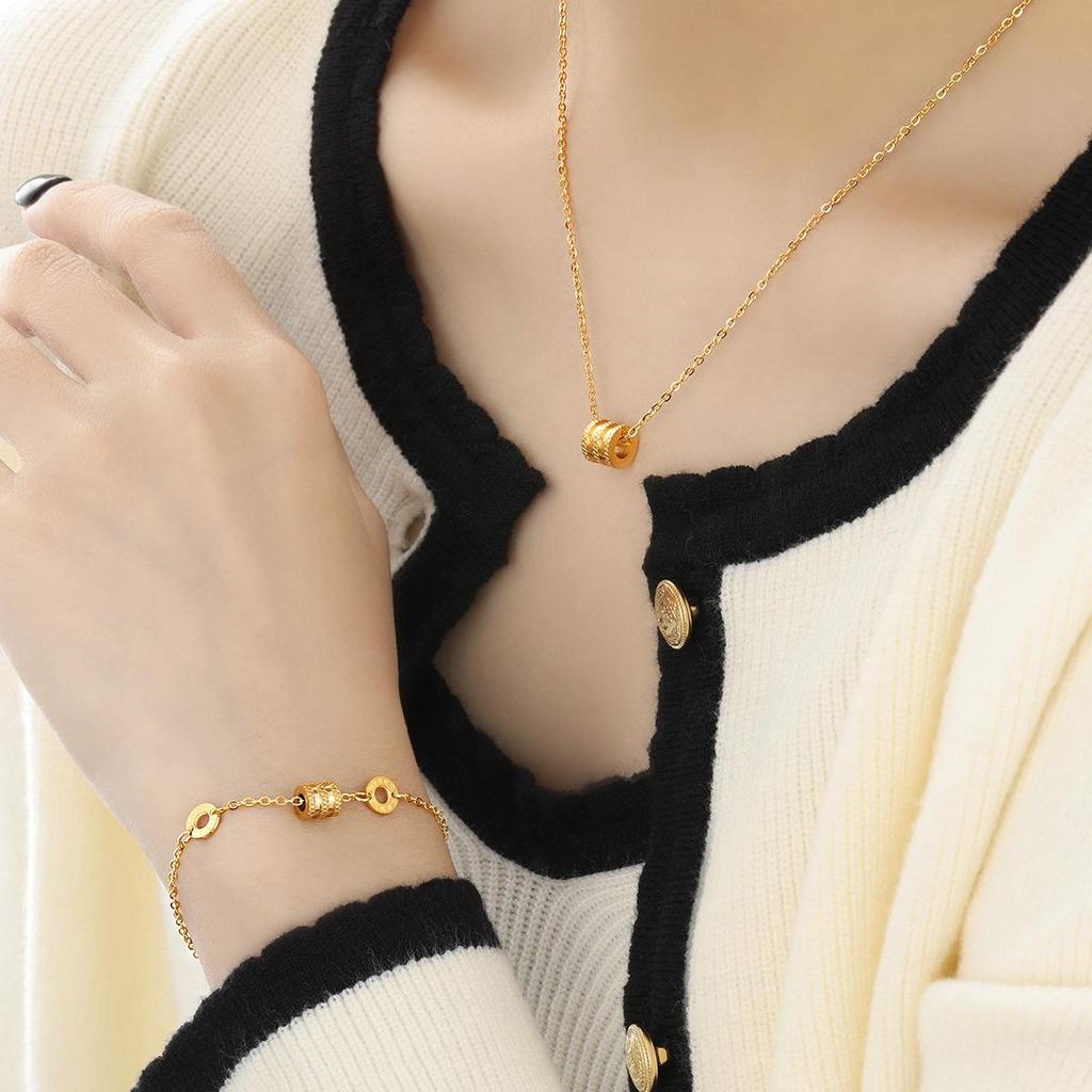 Korean Niche Fashion Roman Numeral Waist Titanium Bracelet & Necklace Jewelry Set for Women